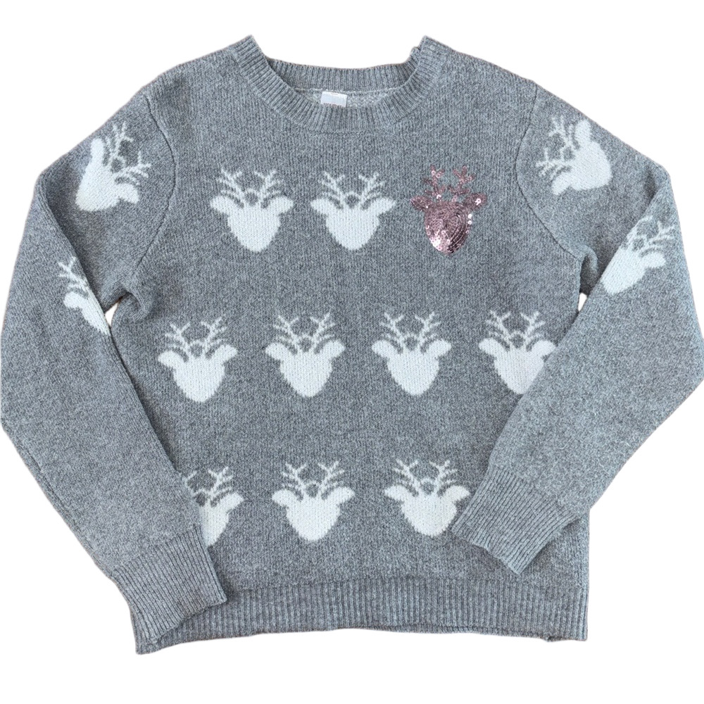 Holiday Time Gray Reindeer Christmas Holiday Sweater Size Large